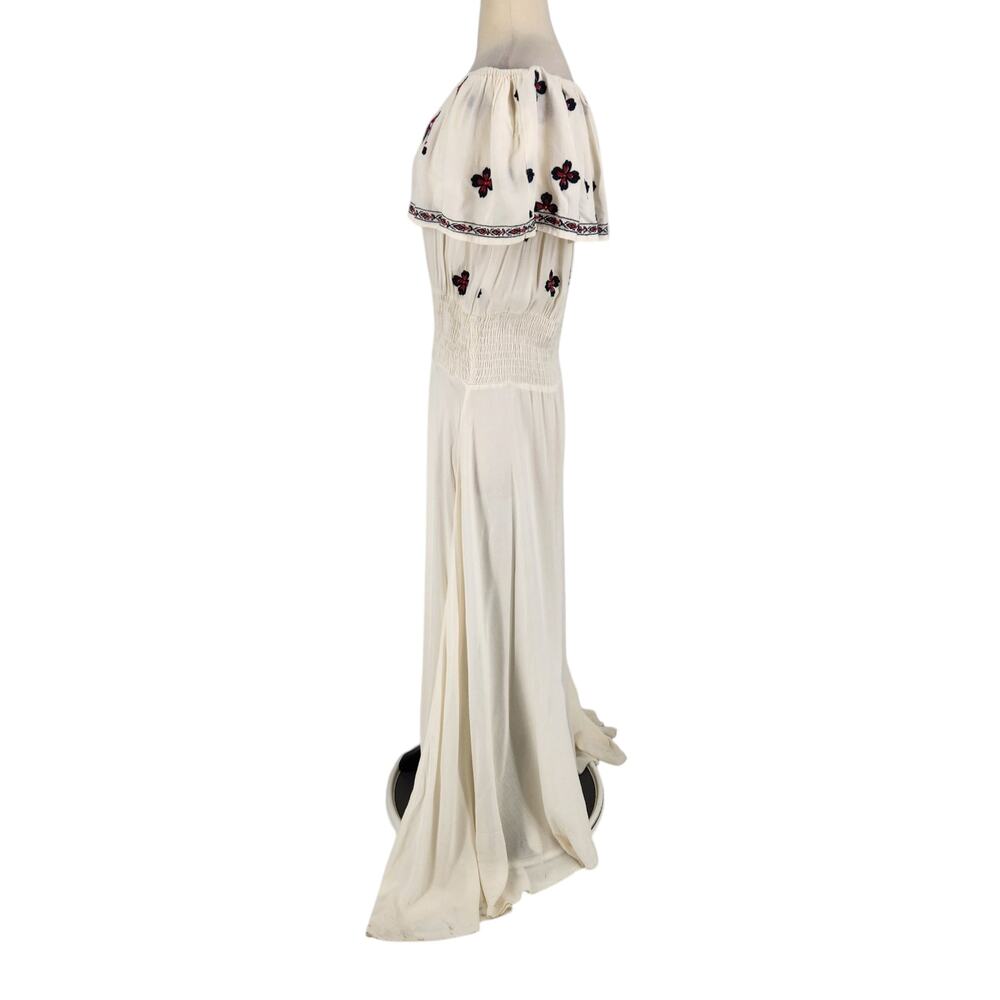 RAGA Off the Shoulder Ruffle Embroidered Maxi Dress Ivory Medium - Picture 5 of 11